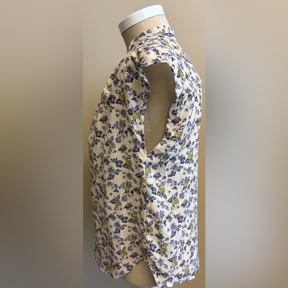 Vis Multicoloured dainty floral printed vneck Blouse Mandarin Collar Medium - Picture 3 of 11